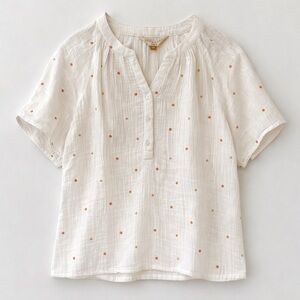 DOWNEAST Snow White Comb Breezy Flared Top Womens XL Button Up Short Sleeve‎